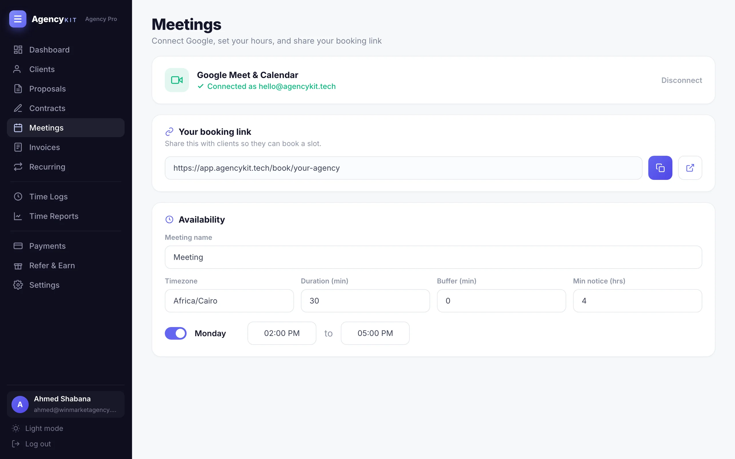 AgencyKit Scheduling and booking page