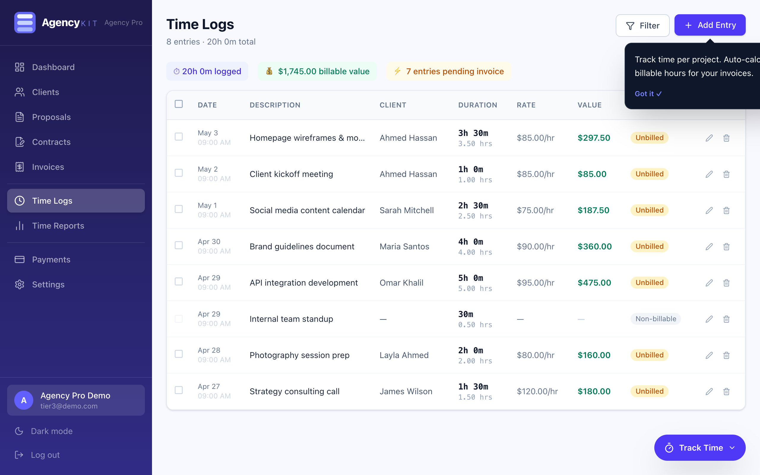 AgencyKit Time Tracking