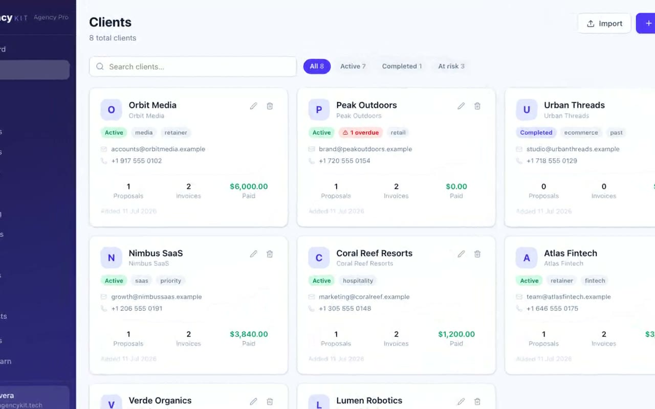 AgencyKit Client 360 — lifetime value, brief and a full timeline for every client