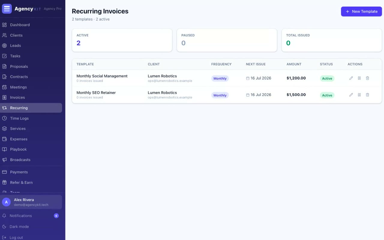 AgencyKit retainers: monthly packages that track their own usage