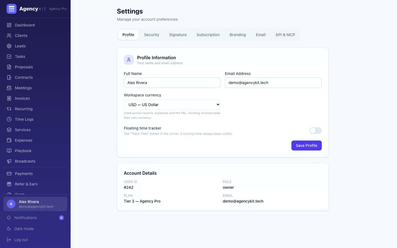 AgencyKit white-label: your logo and brand on everything you send